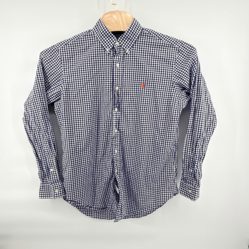 Ralph Lauren Button Down Shirt Mens L Blue White Gingham Classic Fit Cotton
